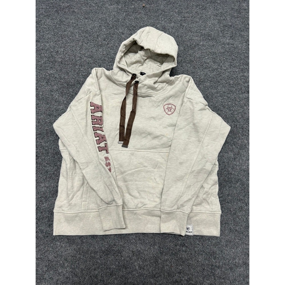 Ariat Hoodie Womens Size L Oatmeal Heather Logo Graphic Pullover Western Top